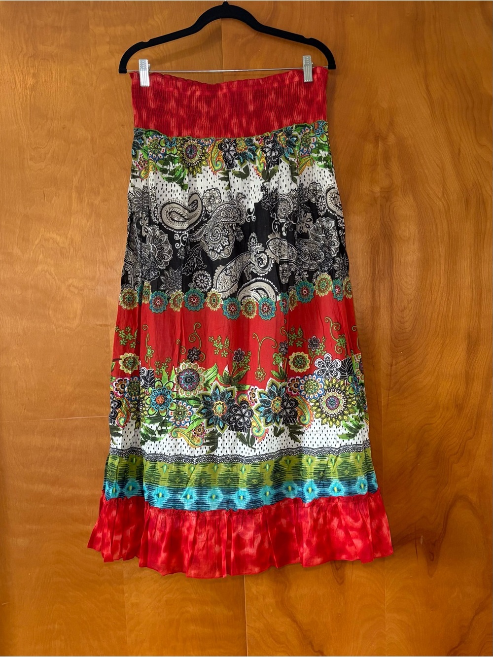 JASMINE NWT Red Multi-Print Boho Maxi Skirt size L